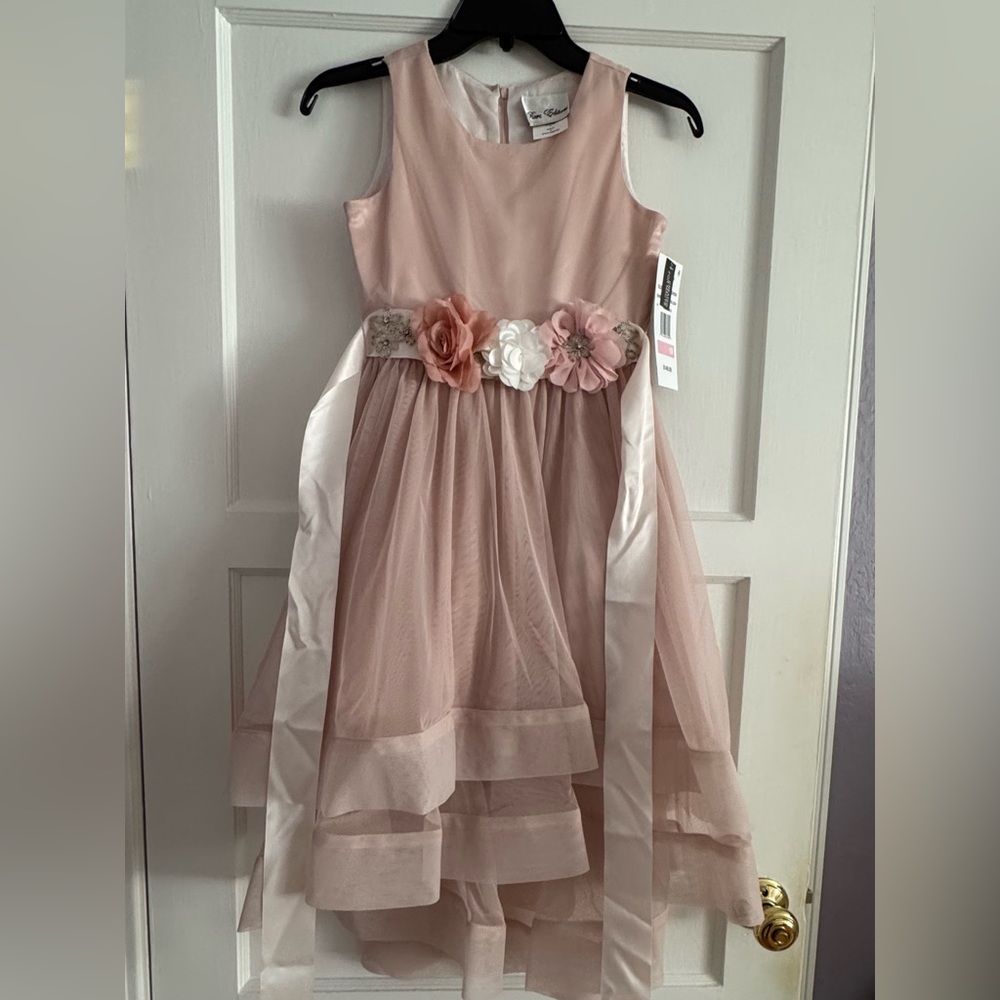 Rare Editions Formal Pink Kids Dress with Floral Accents
